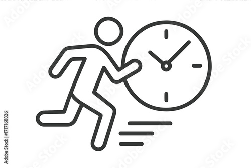 Man running against the clock. Metaphor for deadline, time management, and pressure. Concept of urgency, productivity, efficiency. Person rushing, hurry up. Race against time.