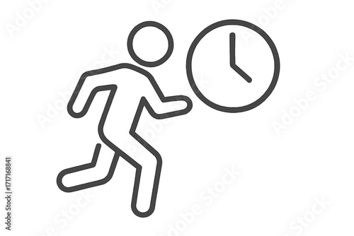 Race against time icon. Person running with clock symbol. Deadline pressure and time management concept. Man rushing on schedule. Hurry, urgency and speed vector illustration.