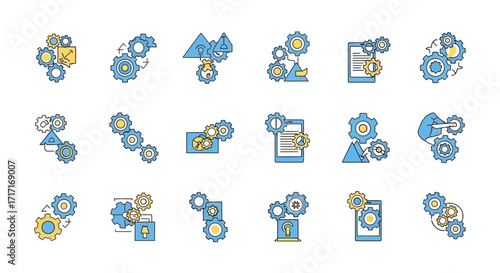 Vector Icons Set of Gear and Cogwheel Line Icon Set for Automation and System Settings. EPS Editable