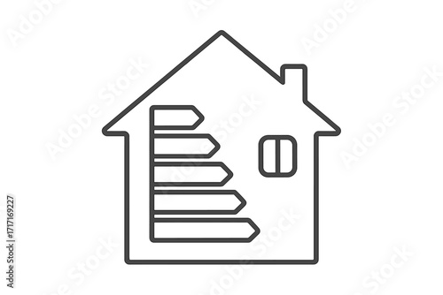 House energy efficiency rating vector line icon. Building performance certificate EPC. Home power consumption chart. Sustainable eco green home savings label outline concept.