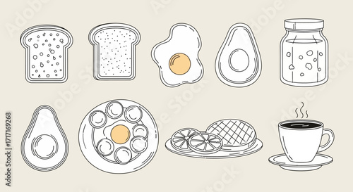 Vector Icons Set of Hand drawn breakfast food collection sketch illustration set 1. EPS Editable