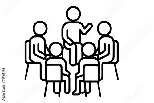 Support group icon vector thin line illustration representing group therapy, community discussion, emotional support, peer connection, mental health, meeting, counseling