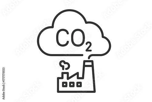 CO2 emissions vector line icon. Carbon dioxide pollution from factory. Air pollution, climate change concept. Industrial smog, greenhouse gas symbol. Environmental issue.