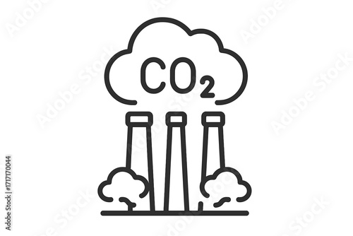 CO2 emissions line icon. Carbon dioxide pollution from factory smokestacks concept. Climate change and global warming metaphor. Environmental awareness symbol. Air pollution vector.