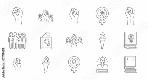 Vector Icons Set of Hand Drawn Feminism and Social Justice Icon Set. EPS Editable