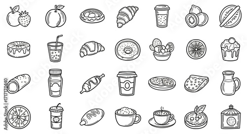 Vector Icons Set of Hand drawn food and drink doodle icon set collection. EPS Editable