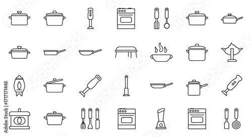Vector Icons Set of Kitchenware and Cooking Appliances Line Icon Set. EPS Editable