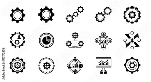 Vector Icons Set of black and white icons for business process management and workflow automation. EPS Editable