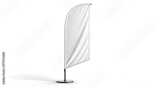 Realistic white feather flag mockup on a white background, perfect for advertising and branding presentations