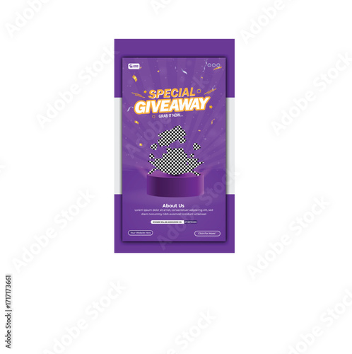 Special giveaway grab it now with gift box on blue background design