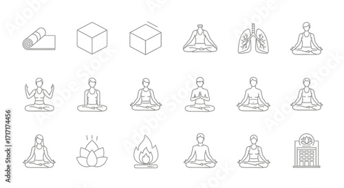 Vector Icons Set of Yoga Meditation and Spirituality Line Art Icon Collection. EPS Editable