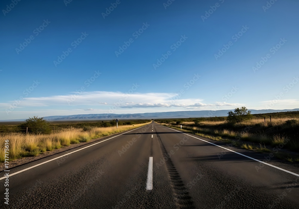 Naklejka premium Endless desert highway, captivating blue sky and distant horizons scenery