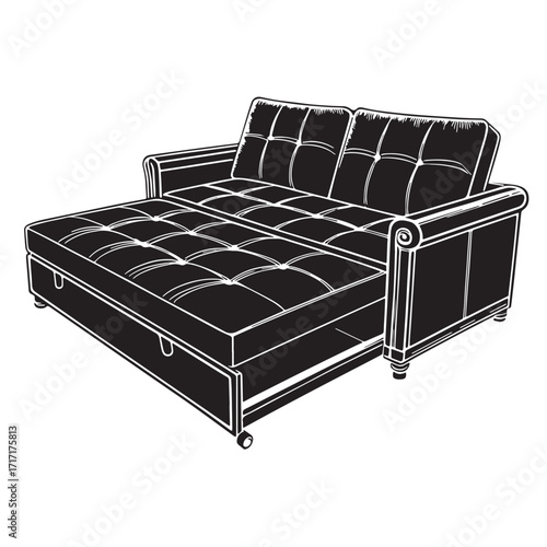 Black folding sofa bed Silhouette Vector, High Quality Illustration on White Background