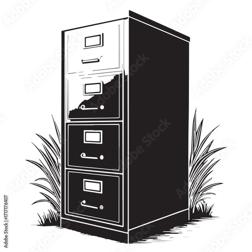 Black filing cabinet Silhouette Vector, High Quality Illustration on White Background