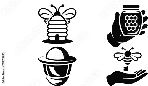 Honey icons celebrate nature's sweet treat, handcrafted honey, and beekeeping passion