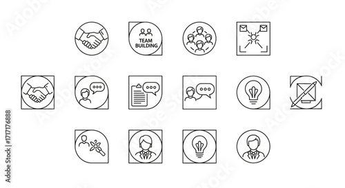 Vector Icons Set of Hand Drawn Business and Teamwork Icon Set for Collaboration. EPS Editable