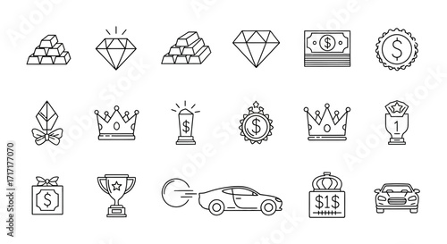 Vector Icons Set of Hand drawn doodle icon set of wealth success and luxury symbols. EPS Editable