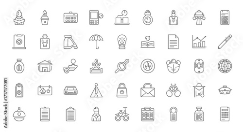 Vector Icons Set of Hand drawn doodle line icon set for business finance and technology. EPS Editable