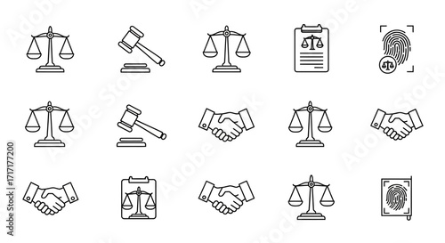 Vector Icons Set of Hand Drawn Law and Justice Icon Set Doodle Collection. EPS Editable
