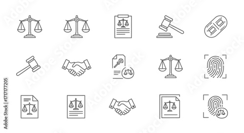 Vector Icons Set of Hand Drawn Law and Justice Line Icon Set Collection. EPS Editable