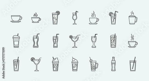 Vector Icons Set of Minimalist line art icon set of various drinks and beverages. EPS Editable