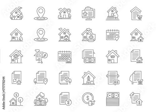 Vector Icons Set of Real Estate Property and Home Insurance Outline Icons. EPS Editable