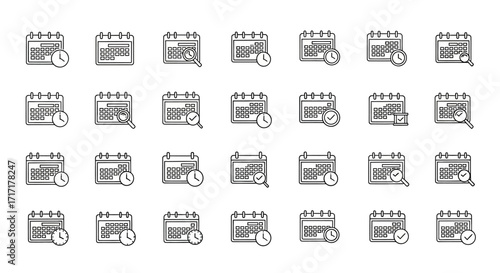 Vector Icons Set of thin line calendar icons for planning and scheduling events. EPS Editable