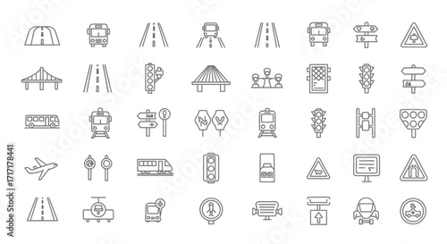 Vector Icons Set of Transportation and Navigation Linear Icons Set on White Background. EPS Editable