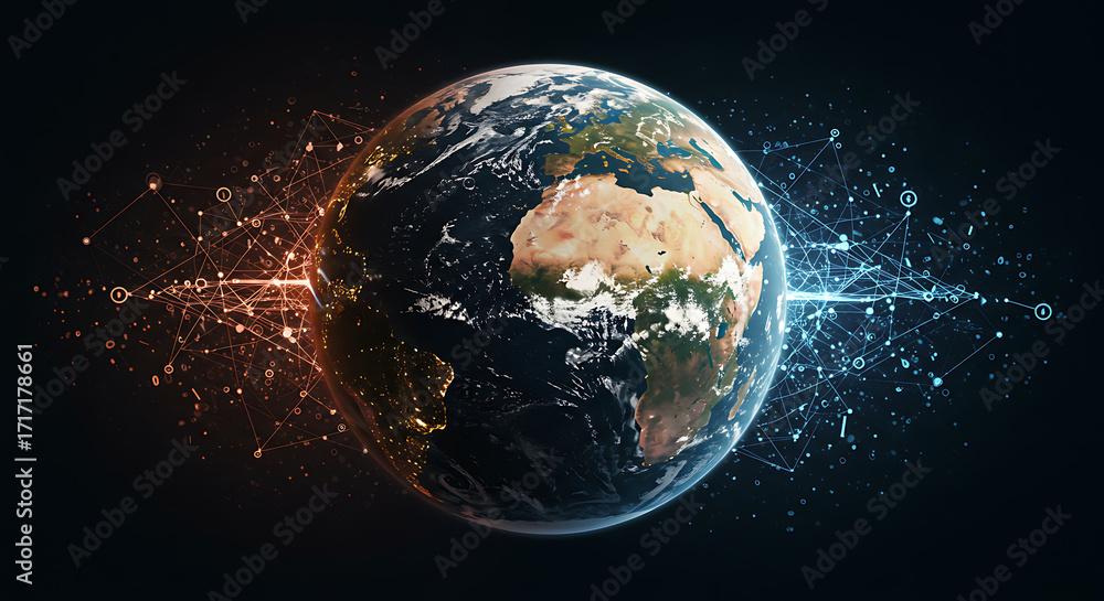 Naklejka premium Global Network Connections: A representation of digital world networking.