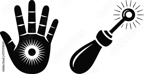 Explore esoteric knowledge with a palmistry hand and divination wheel illustration