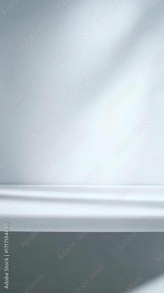 Obraz premium Minimalist white surface with soft shadows and light gradient background