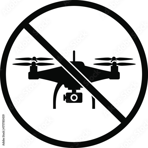 Prohibition sign featuring a drone, indicating no drone usage allowed in the area.