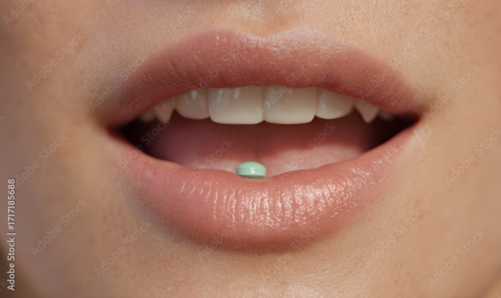 Fototapeta premium close up of lips with pill