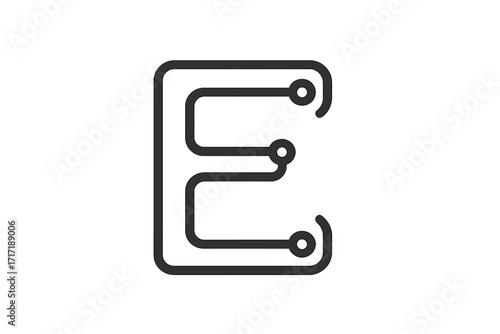 Minimalist letter E logo icon design. Vector graphic element for technology, digital interface, hardware, and engineering concepts. Monogram made of electronic circuits and paths.