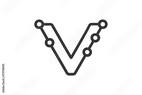 Letter V logo icon design. Minimalist vector graphic element. Technology, digital interface, hardware, and engineering concept. Abstract graphic made of circuits and nodes.