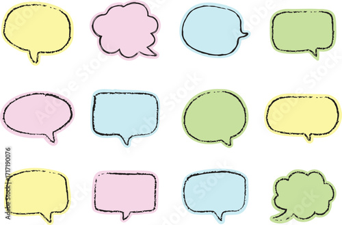 Chalk Speech Bubble Doodle Set. Pastel Hand-Drawn Callout Collection