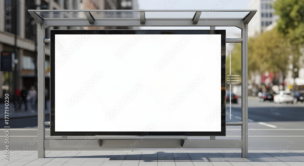 Fototapeta premium Blank Bus Stop Billboard Mockup Modern City Street Advertising