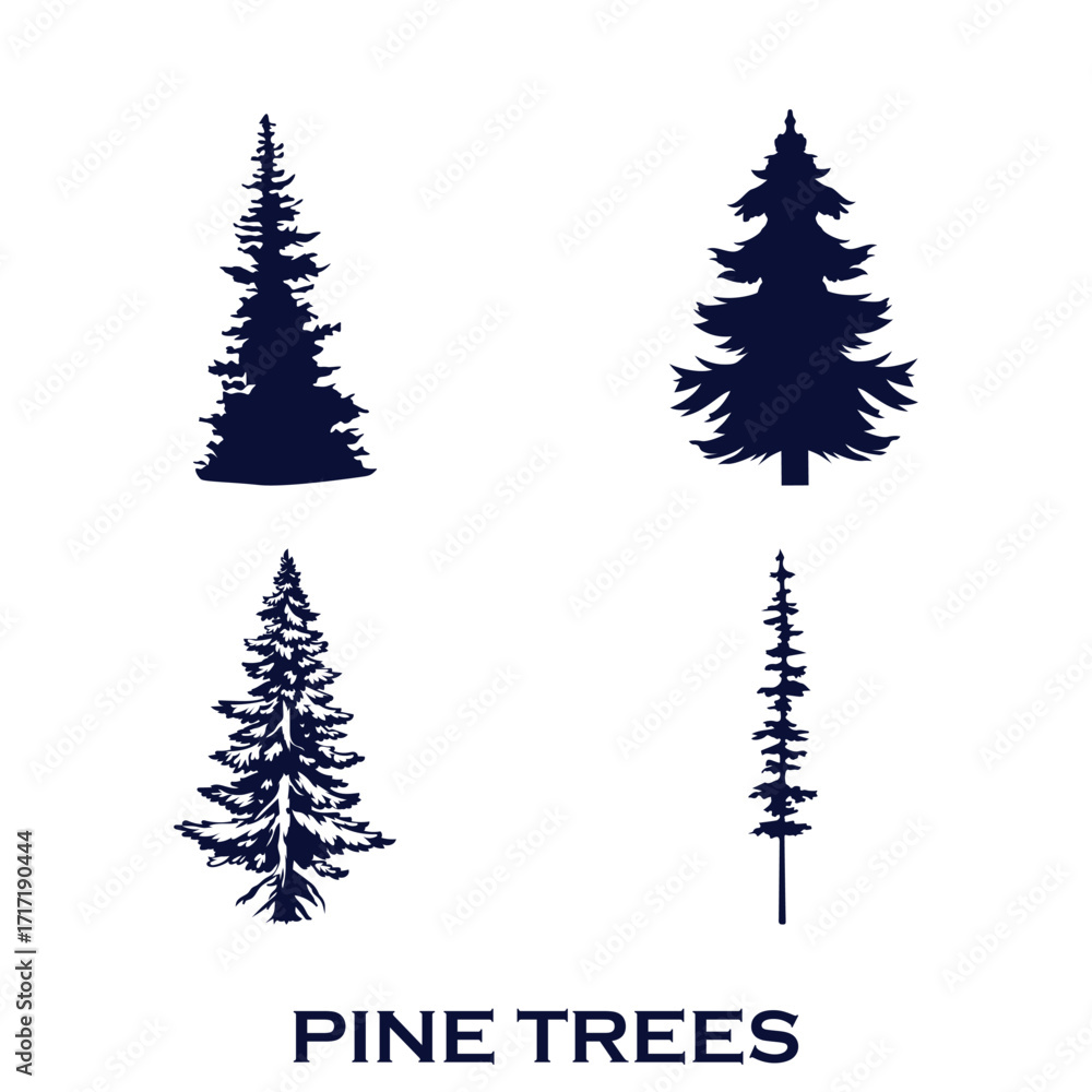 Obraz premium set vintage pine tree collection silhouette vector art
