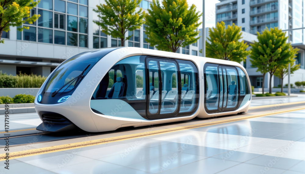 Obraz premium Modern Aero Tram Futuristic Cityscape