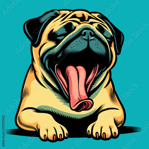 Yawning Pug with droopy eyes in comic pop art vector illustration