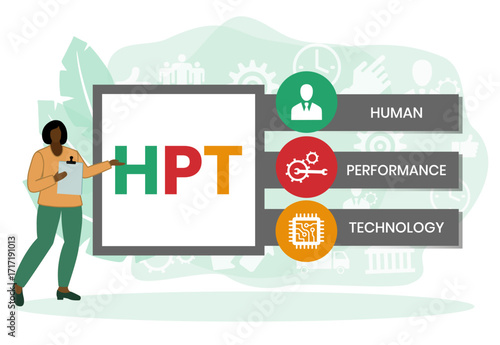 HPT, Human Performance Technology acronym. Concept with keyword, people and icons. Flat vector illustration. Isolated on white.