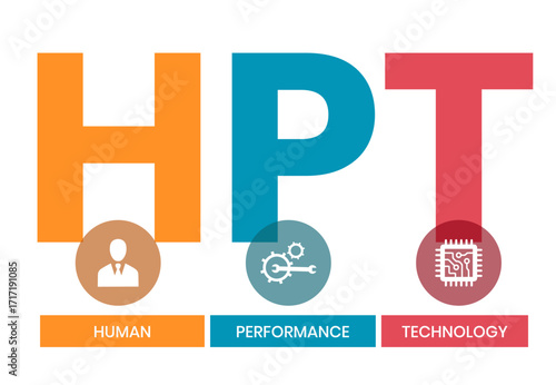 HPT, Human Performance Technology acronym. Concept with keyword, people and icons. Flat vector illustration. Isolated on white.