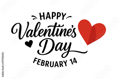 Happy Valentine's Day February 14 Greeting Card Design with Red Paper Heart Illustration and Romantic Love Decoration Elements Vector
