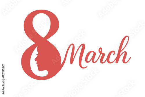8 March International Women's Day vector design. Woman face silhouette inside number eight. Concept for feminism, female empowerment, gender equality. Graphic logo illustration.
