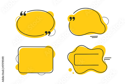 Quote box frame set for citation. Abstract yellow speech bubble for testimonials. Modern minimal text placeholder banners for comments, messages, and dialogs. Vector design.