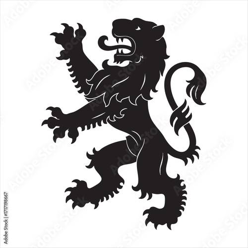 Majestic silhouette of a rampant lion heraldic symbol powerful emblematic creature silhouette