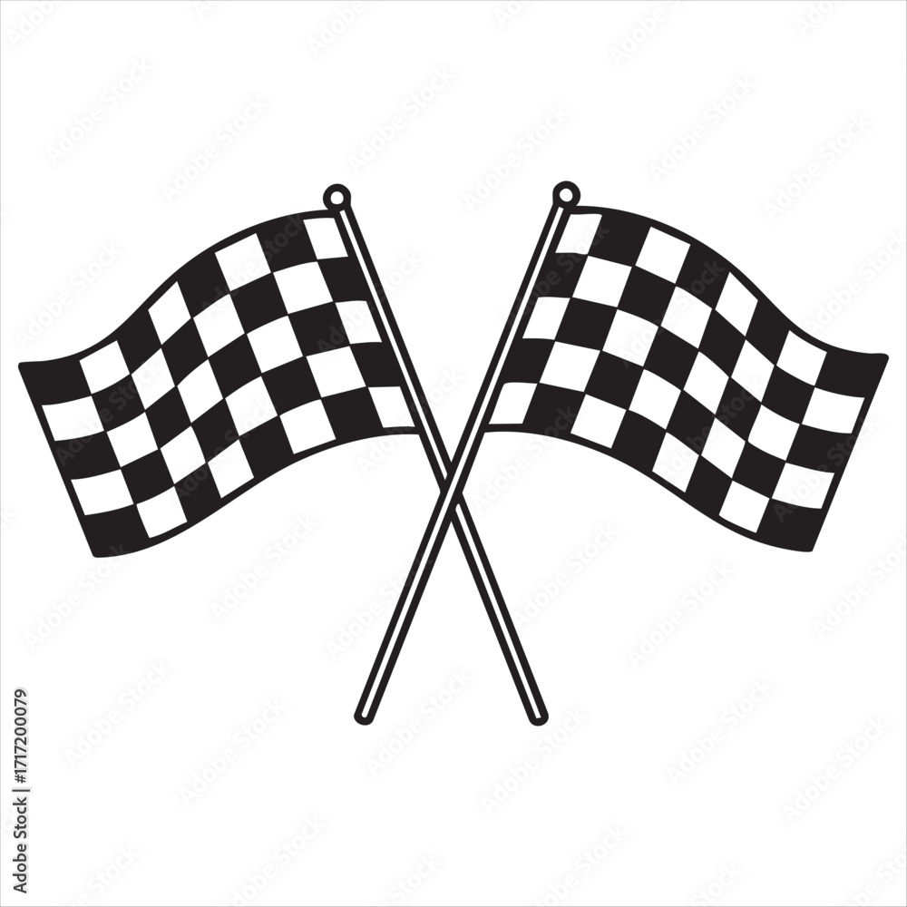 Fototapeta premium Two crossed racing checkered flags symbolizing victory and competition silhouette