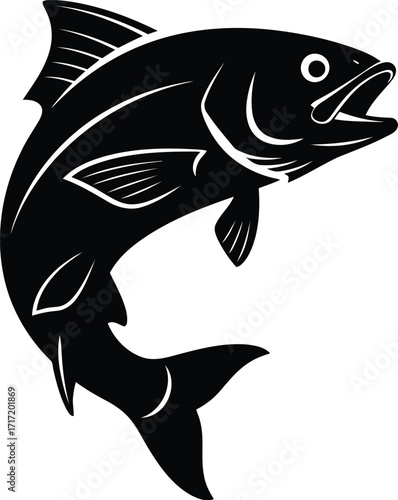 Dynamic jumping salmon fish silhouette icon vector art for fishing and seafood designs vector