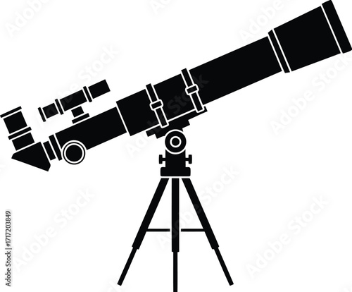 Telescope silhouette observing night sky stars planets space exploration science astronomy discovery vector