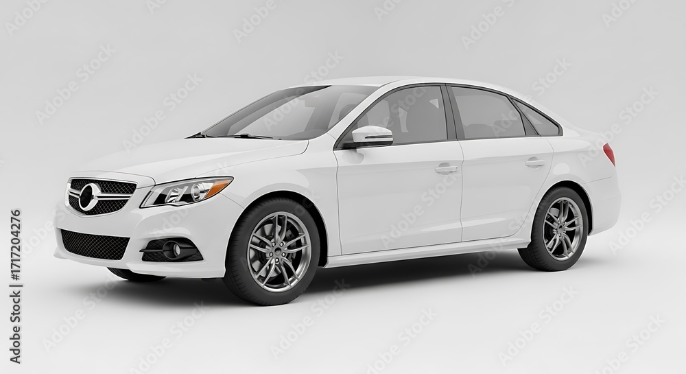 Fototapeta premium White car parked against a white background for sale with clear design